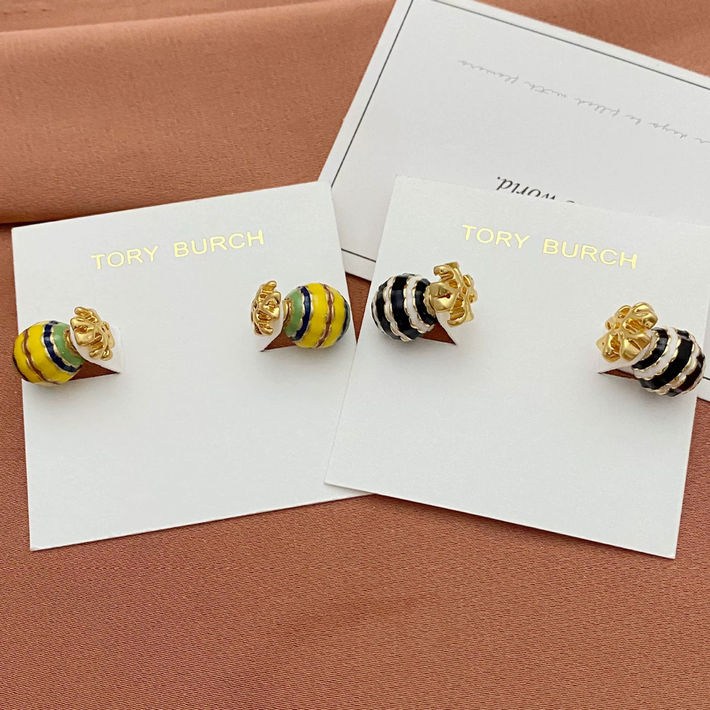 Tory Burch Enamel Letter Ball Stud Earrings Reversible